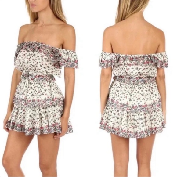 LoveShackFancy Ruffle Mini Dress in Cream Floral size XS - Picture 5 of 6